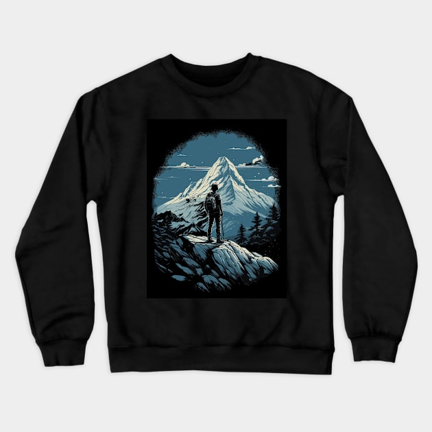 hiker in the mountains Crewneck Sweatshirt by CreativeRebel